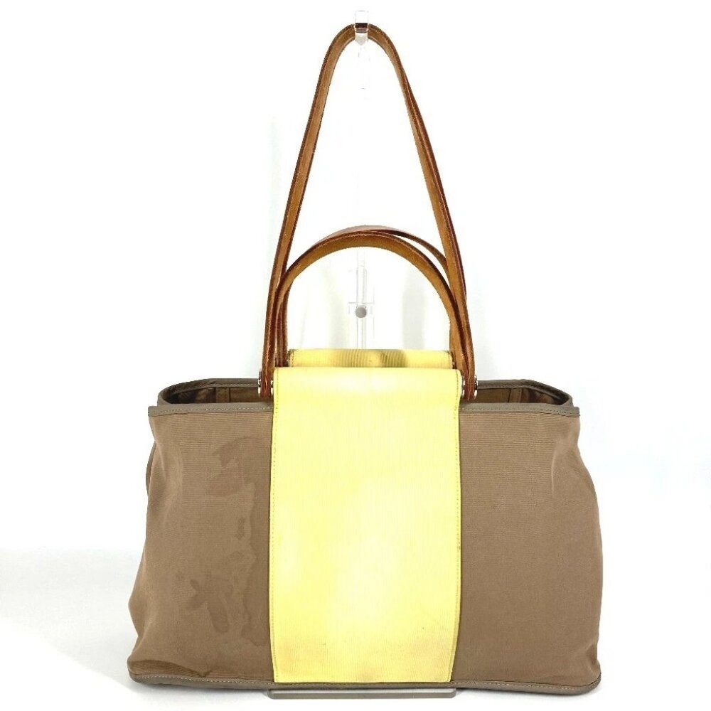 HERMES Bicolor Kabak Elan PM Shoulder Bag Tote Bag Leather/Canvas Beige/yellow - Picture 2 of 16